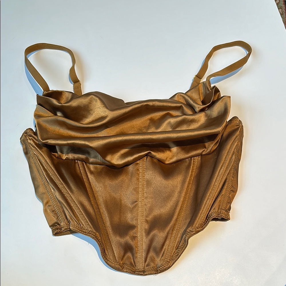 Urban Outfitters Gold Satin Crop Top with Ruched Detail